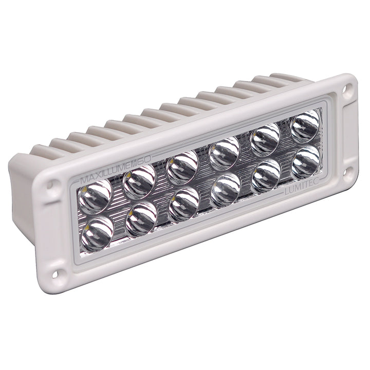 Lumitec Maxillumeh60 flush mount flood light with white housing and dimming feature, designed for outdoor illumination.