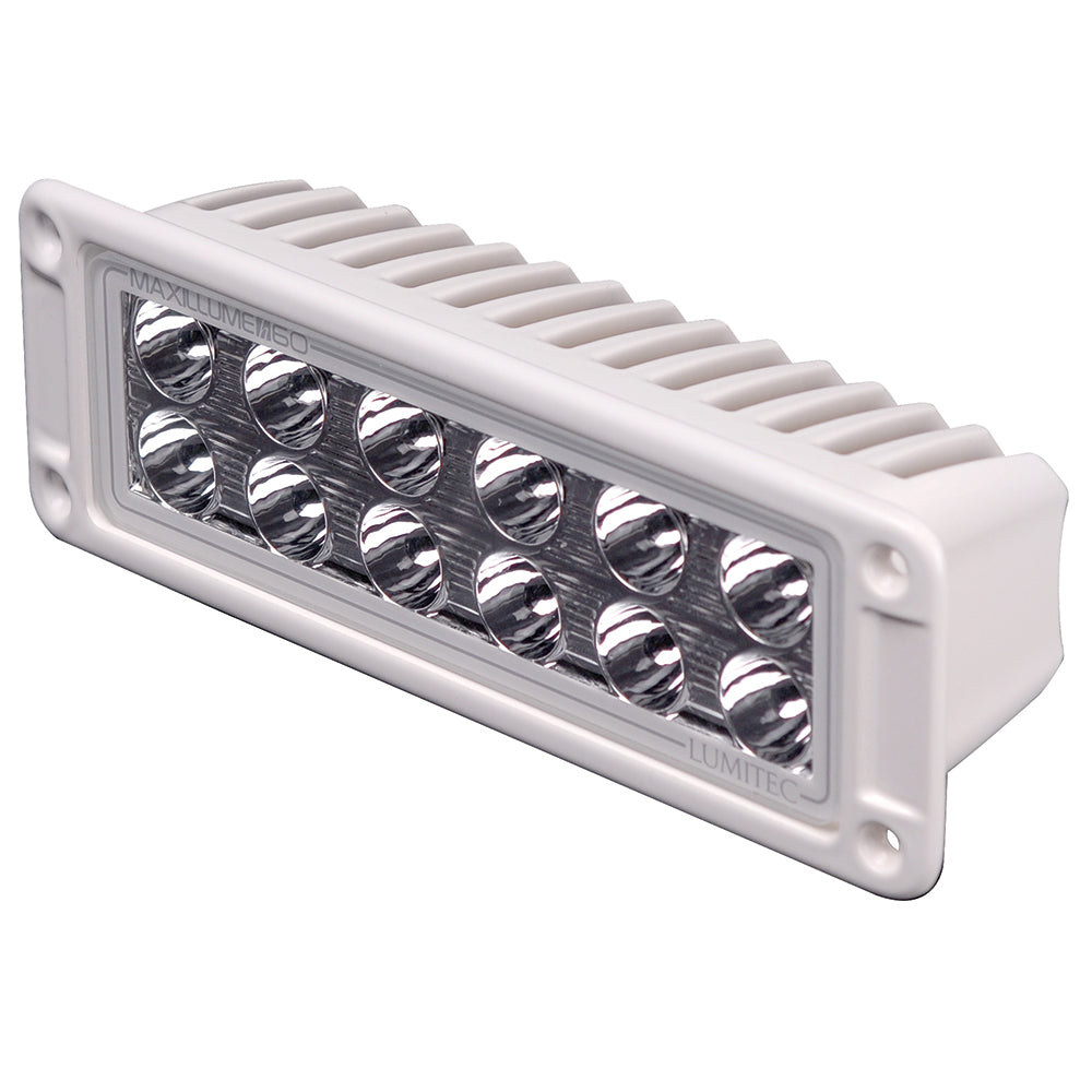 Lumitec Maxillumeh60 flush mount flood light with white housing and dimming feature, designed for outdoor illumination.
