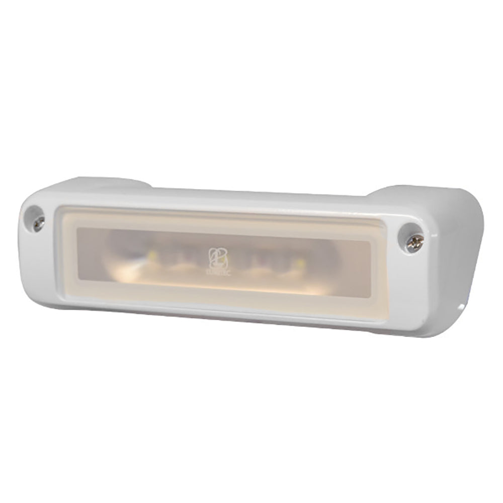 Lumitec perimeter flood light with white finish and red/white dimming, designed for outdoor perimeter illumination.