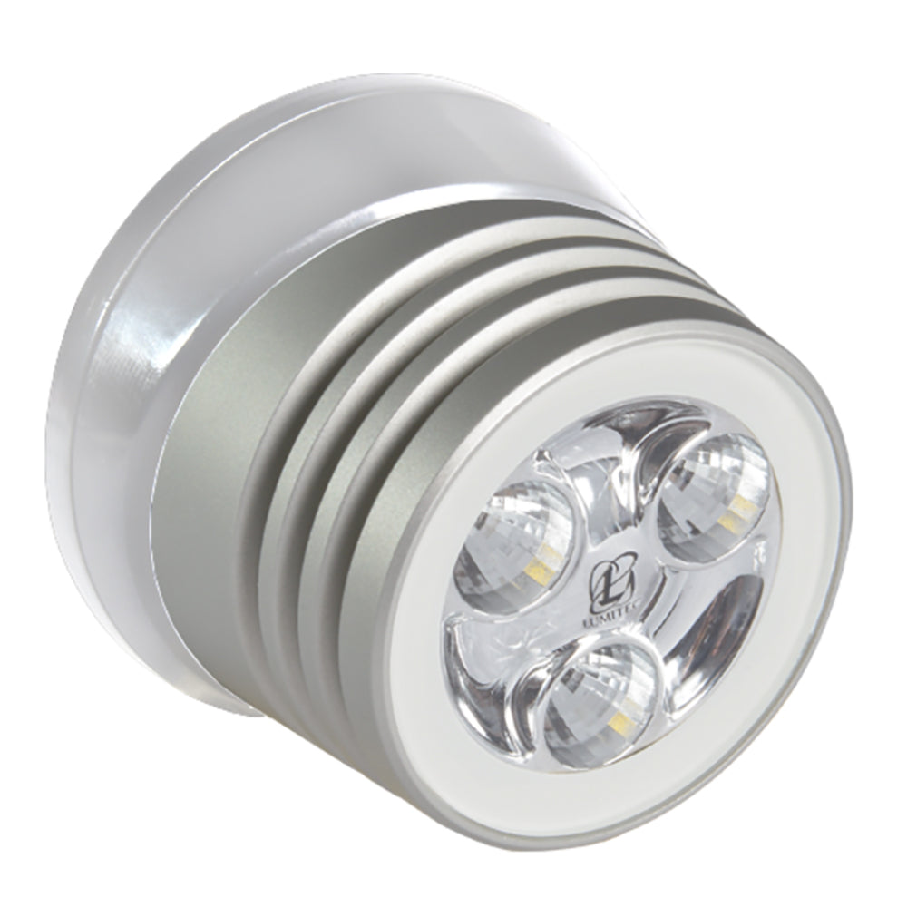Lumitec Zephyr LED flood/spreader deck light with brushed white base, non-dimming white LED light for marine or outdoor use.