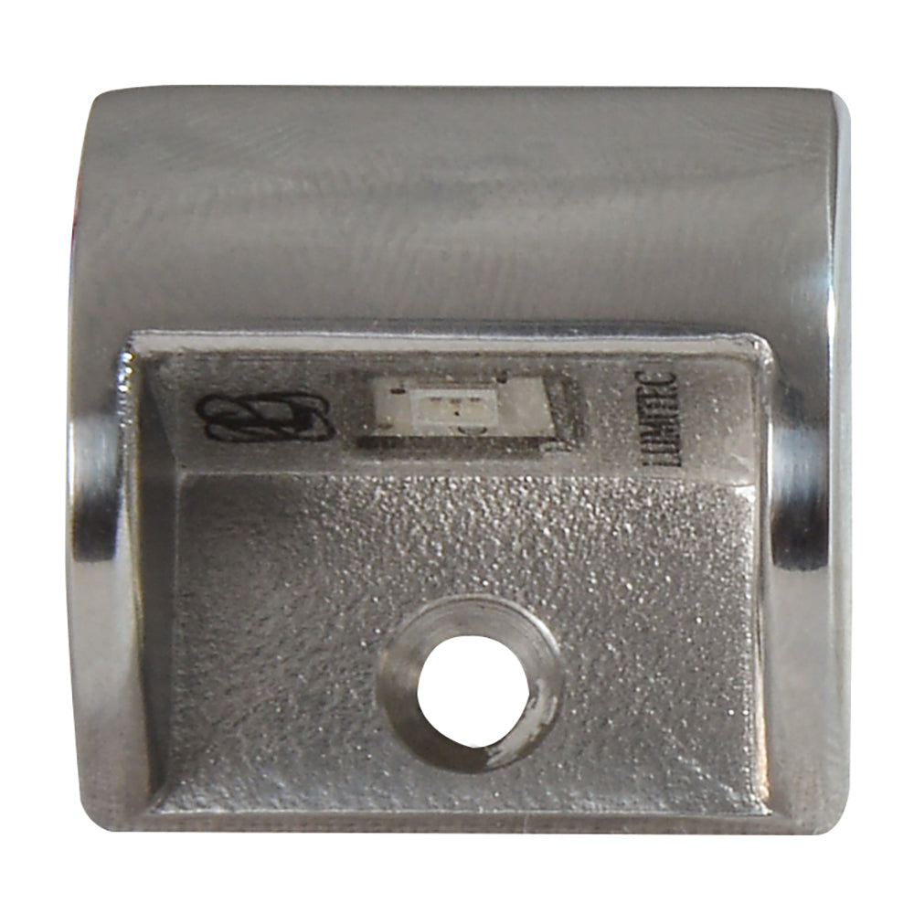 Lumitec Andros courtesy light with polished stainless steel finish and warm white non-dimming interior lighting.