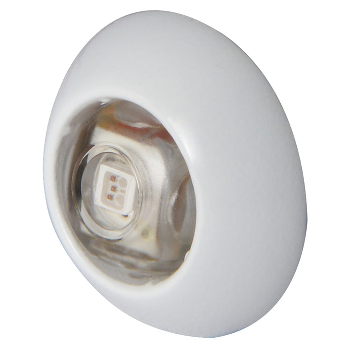 Lumitec Exuma interior courtesy light with white housing and blue illumination, designed for marine or vehicle interior lighting.
