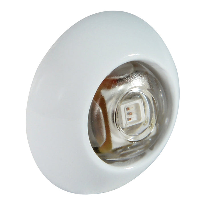 Lumitec Exuma courtesy light with white housing and blue interior illumination, designed for interior boat lighting.