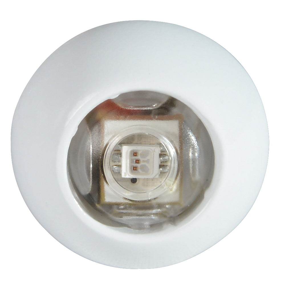 Lumitec Exuma courtesy light with white housing and blue LED interior lighting, designed for marine or automotive use.
