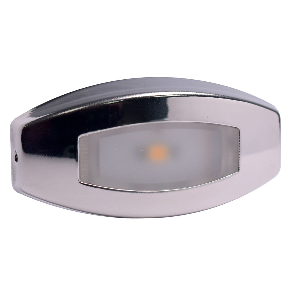 Lumitec Fiji courtesy light with polished housing, featuring RGBW LED lights, shown as a 4-pack interior courtesy lighting set.