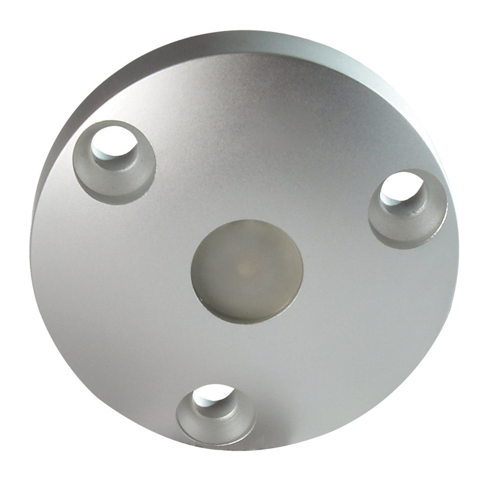 Lumitec high-intensity interior courtesy light with brushed housing and blue non-dimming LED for marine or RV use.