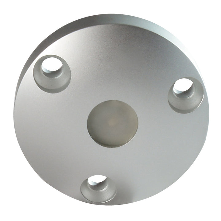Lumitec high-intensity interior courtesy light with brushed housing and blue non-dimming LED for marine or RV use.