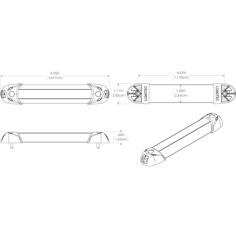Lumitec Mini Rail2 6-inch LED utility light with spectrum RGBW, brushed finish, designed for interior courtesy lighting.