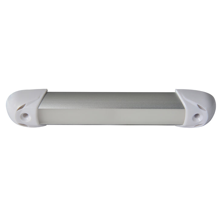Lumitec MiniRail2 6-inch white interior courtesy light with non-dimming feature, mounted on a vehicle interior ceiling.