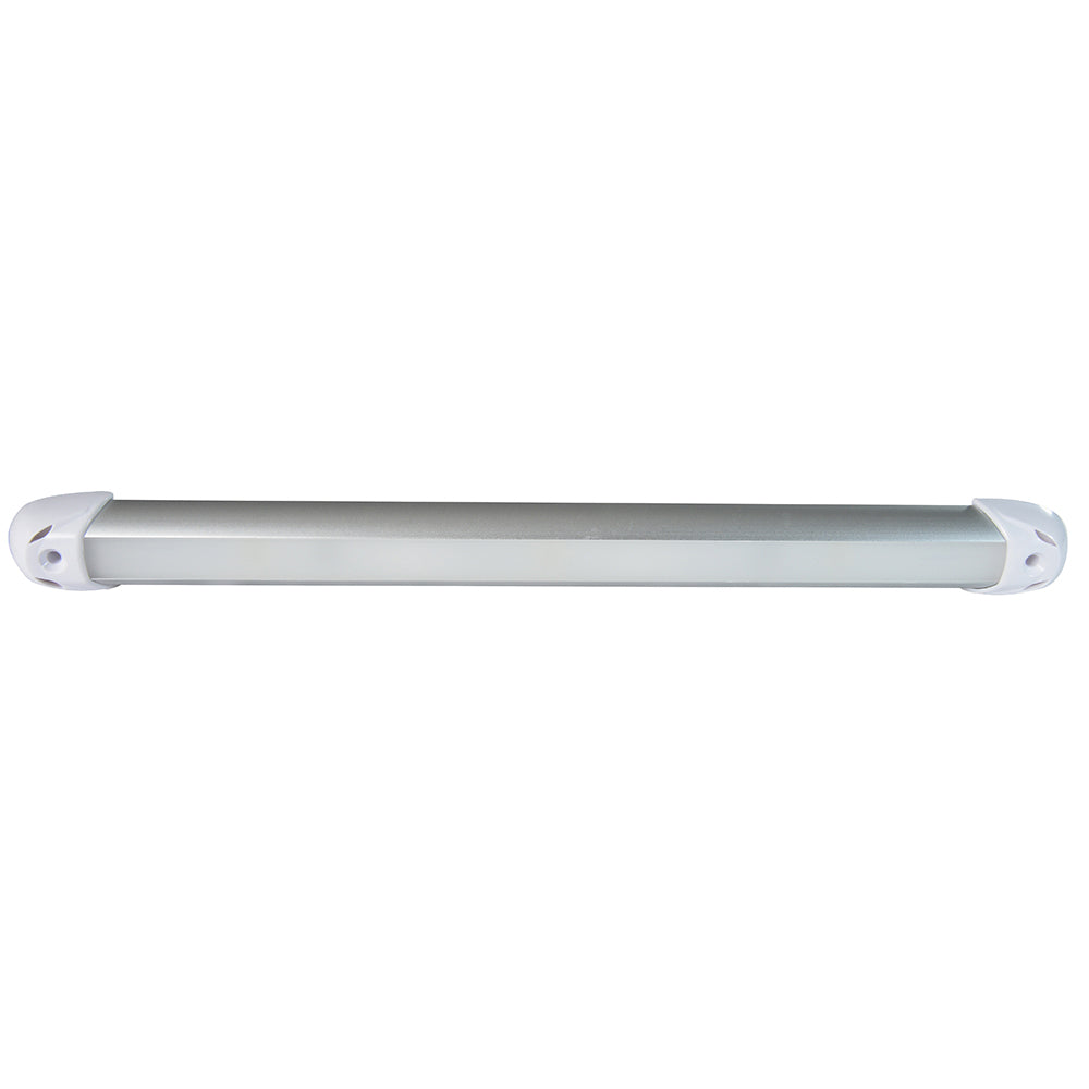 Lumitec Rail2 12-inch interior courtesy light with warm white dimming, mounted on a surface, ideal for boat or vehicle interior lighting