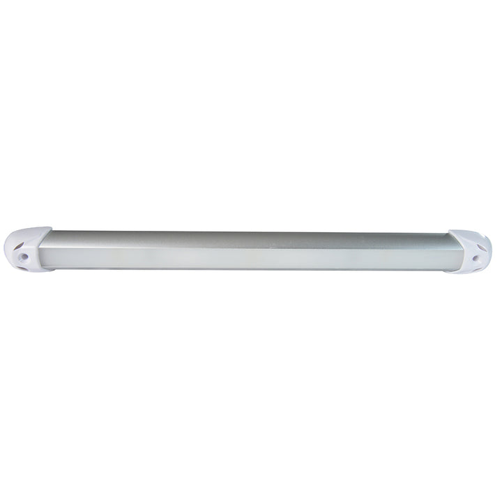 Lumitec Rail2 12-inch interior courtesy light with warm white dimming, mounted on a surface, ideal for boat or vehicle interior lighting