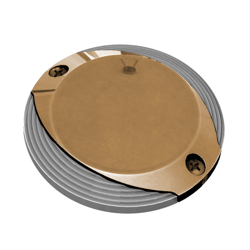 Lumitec Scallop surface mount pathway light in bronze finish, Spectrum RGBW and warm white interior courtesy light.