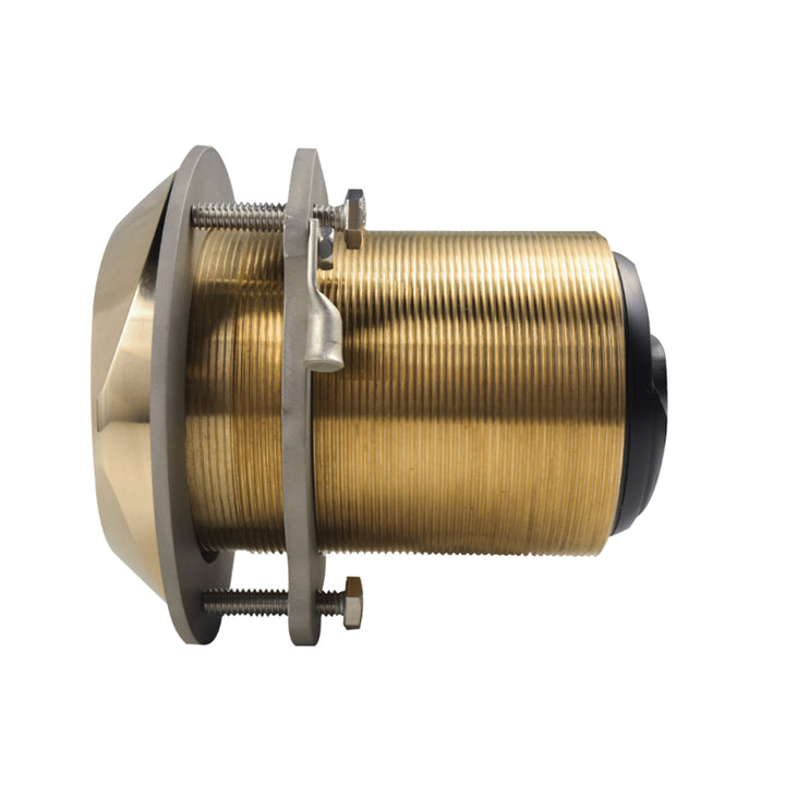Lumitec SeaBlaze Typhoon underwater bronze thru-hull LED light with RGBW spectrum for marine lighting, shown installed on a boat