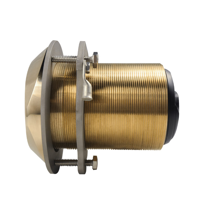 Lumitec SeaBlaze Typhoon underwater bronze thru-hull LED light displaying white and blue illumination on a boat hull.
