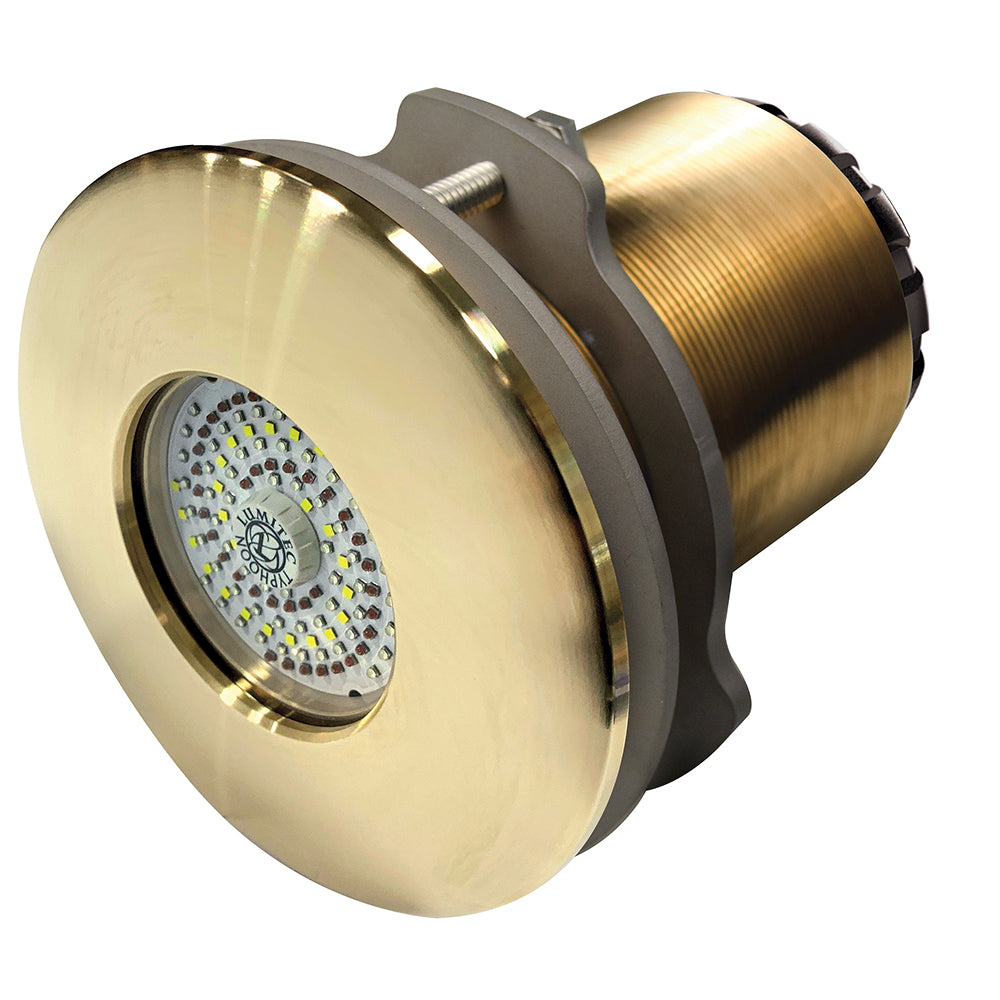 Lumitec SeaBlaze Typhoon underwater LED light in bronze, flush mount with white and blue lighting for marine boat illumination.