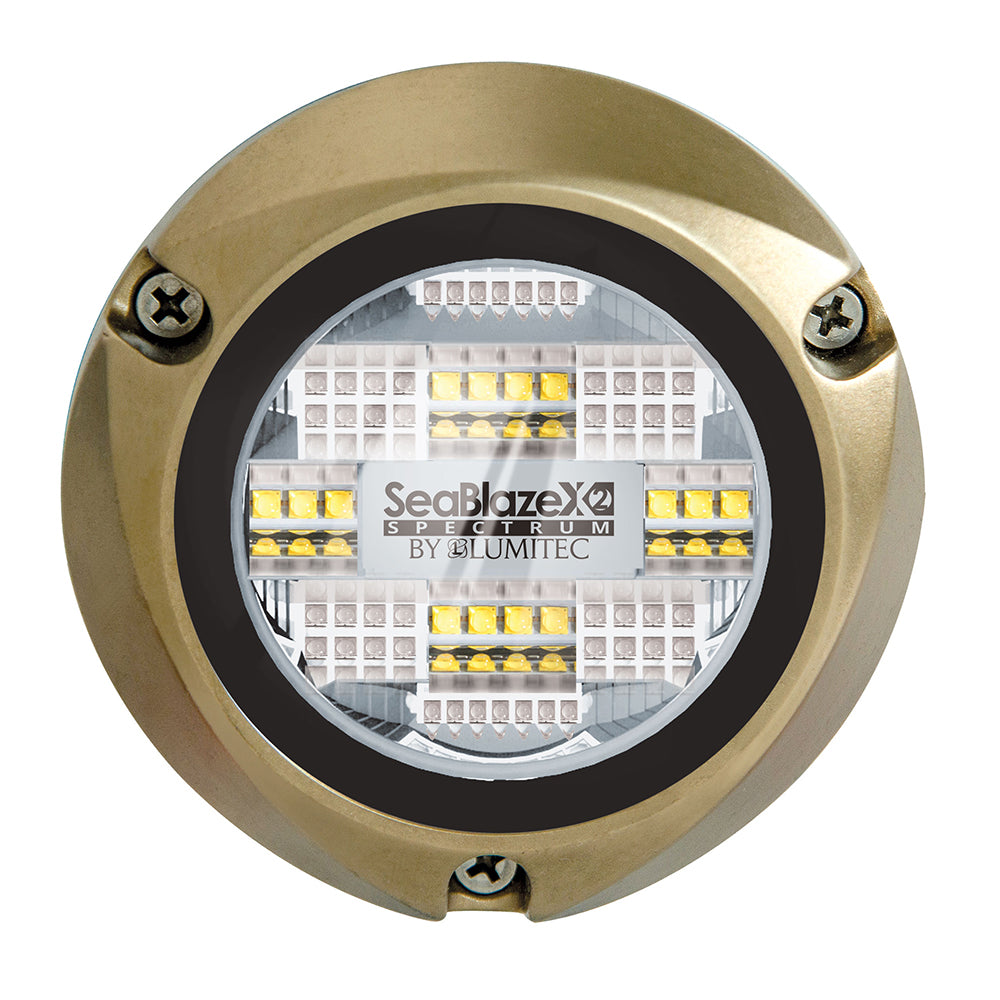 Lumitec SeaBlazeX2 Spectrum LED underwater light showing vibrant full-color RGBW illumination for marine and underwater use.