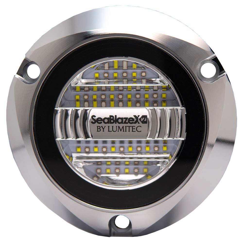 Lumitec SeablazeX2 Spectrum underwater RGBW light with polished housing, designed for marine underwater illumination.