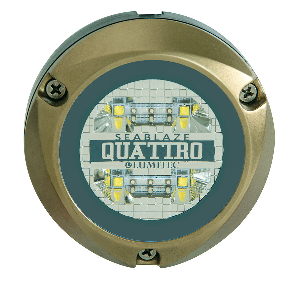 Lumitec Zambezi Quattro Spectrum RGBW underwater surface mount light with colorful illumination for aquatic environments.