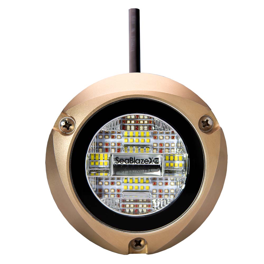 Lumitec Zambezi X2 surface mount underwater light in white and blue, showcasing sleek design and dual-color LED illumination.