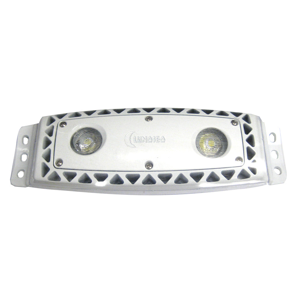 Lunasea Lighting high-intensity outdoor LED spreader light in white, dimmable floodlight with 1,100 lumens, designed for outdoor use.