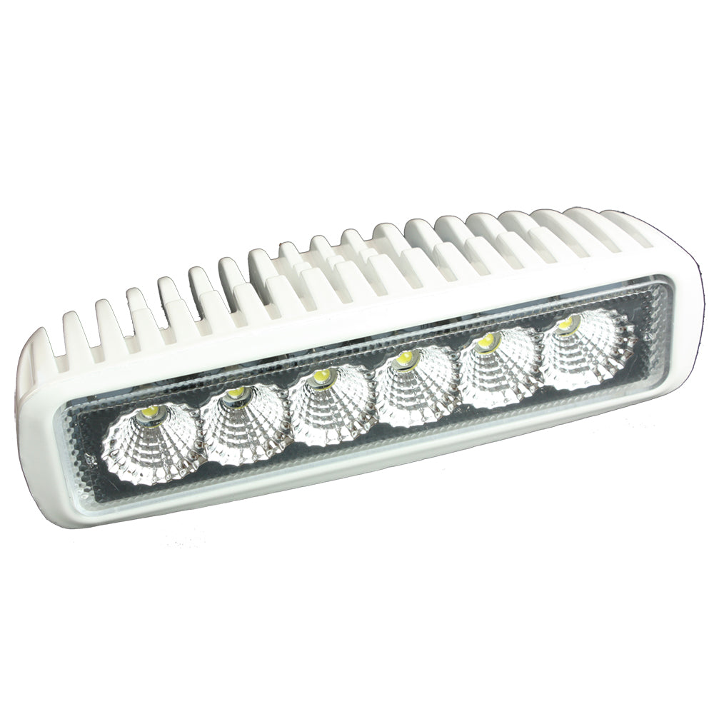 Lunasea Lighting 15W LED Utility Flood Light with 1250 lumens, black housing, mounted on a work site, suitable for 12-24V DC power.