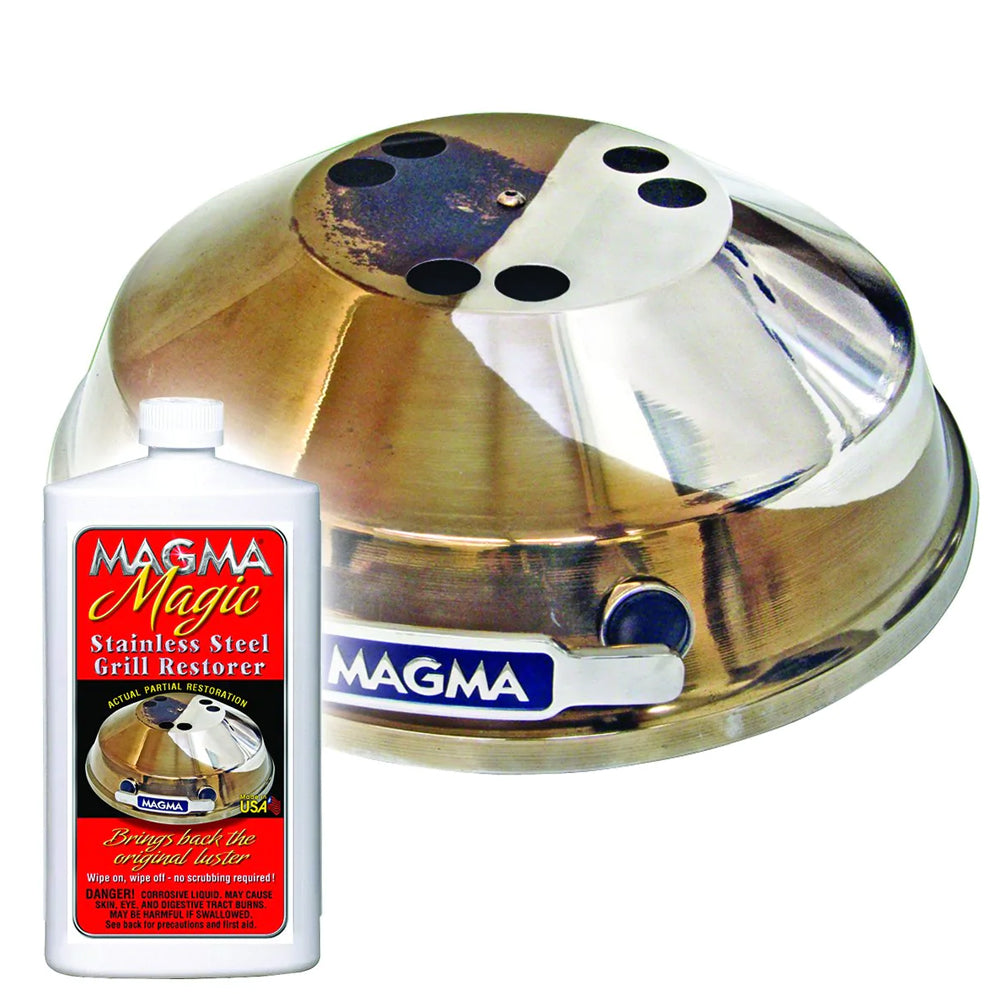 Magma Magic Cleaner and Polisher in 16oz bottle, cleaning and shining surfaces with a professional-grade cleaning product.