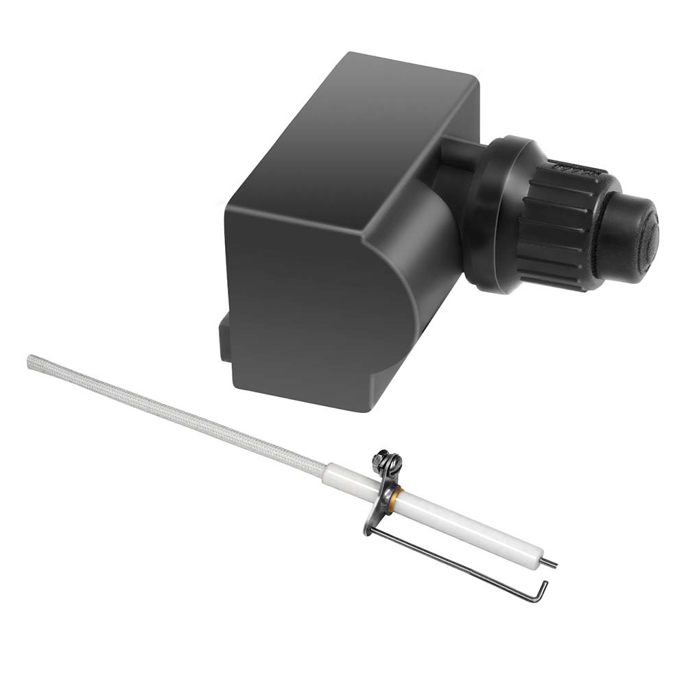 Magma electronic ignition assembly for deck and galley, black and metal components, designed for marine cooking appliances.