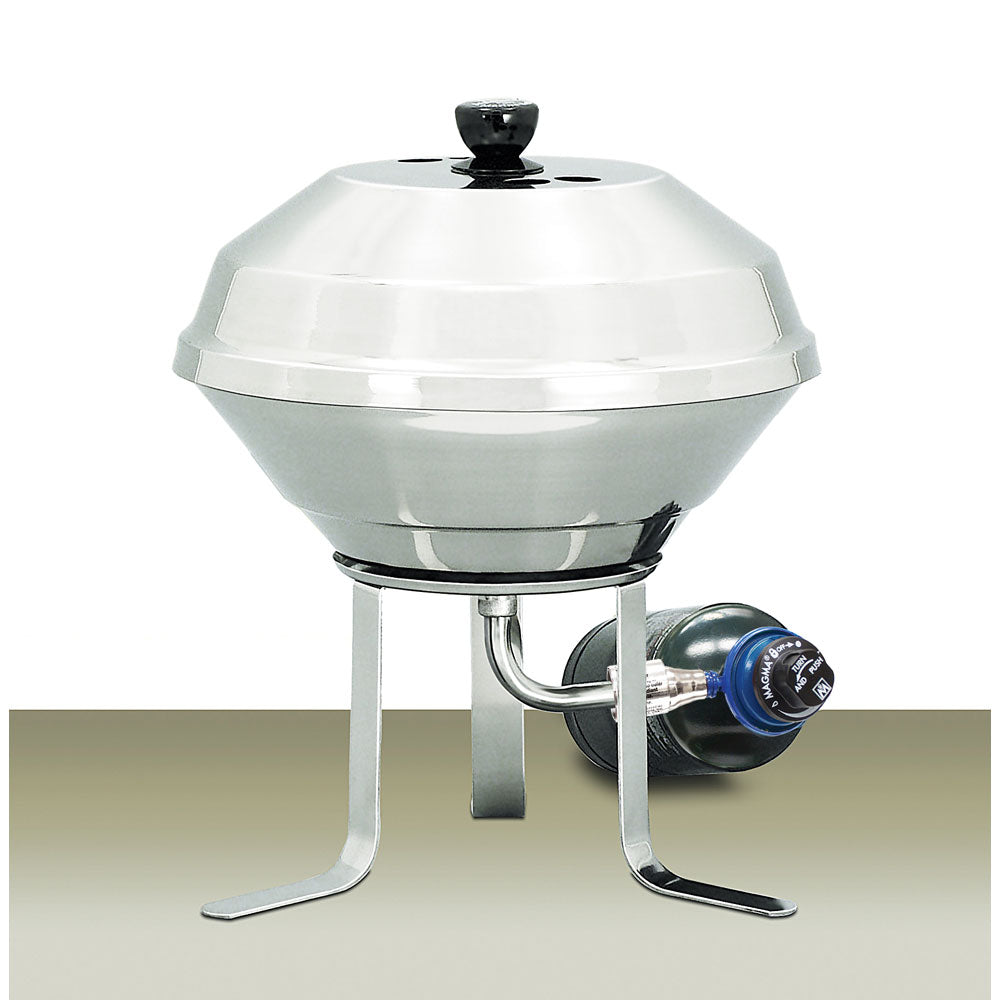 Magma Marine Kettle on Shore Stand for deck or galley, durable stainless steel construction, suitable for marine use.