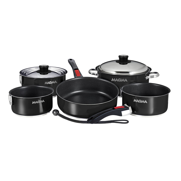 Batterie de cuisine Magma 10 pièces, antiadhésive, avec revêtement émaillé, pour induction - Noir de jais