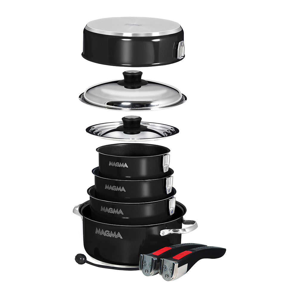 Batterie de cuisine Magma 10 pièces, antiadhésive, avec revêtement émaillé, pour induction - Noir de jais