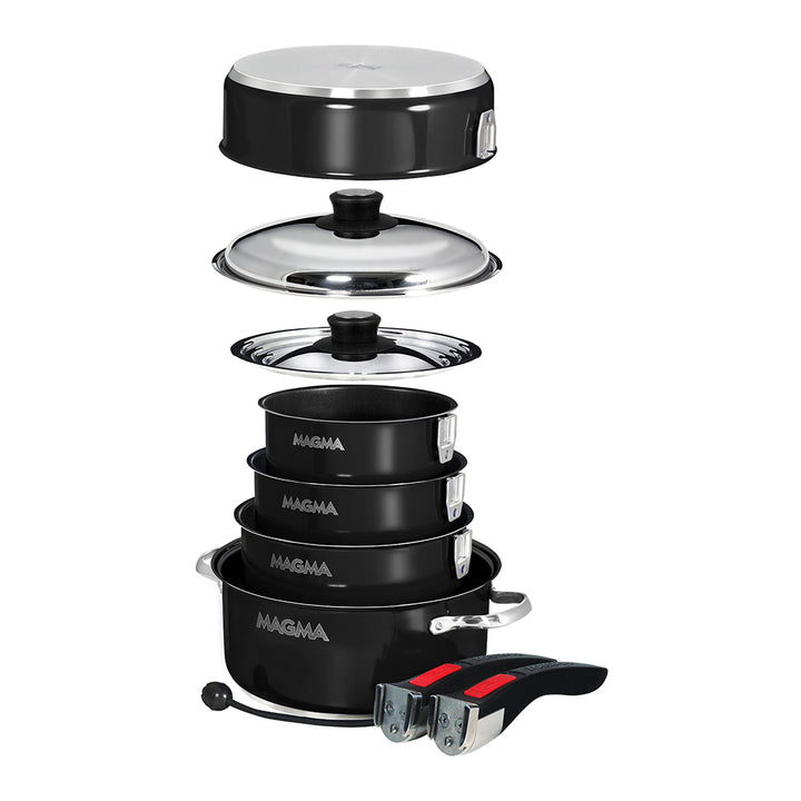 Batterie de cuisine Magma 10 pièces, antiadhésive, avec revêtement émaillé, pour induction - Noir de jais