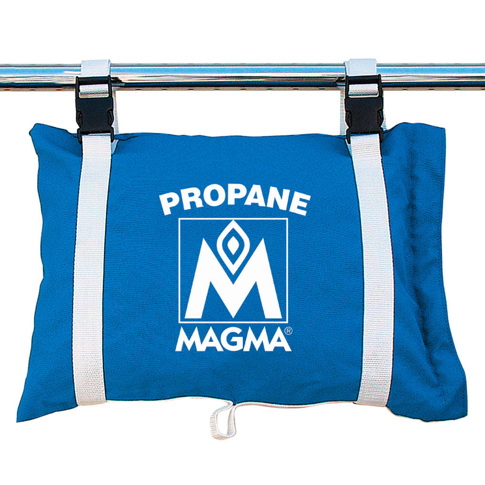 Pacific blue Magma propane and butane canister storage locker tote bag for deck or galley use, durable and portable.