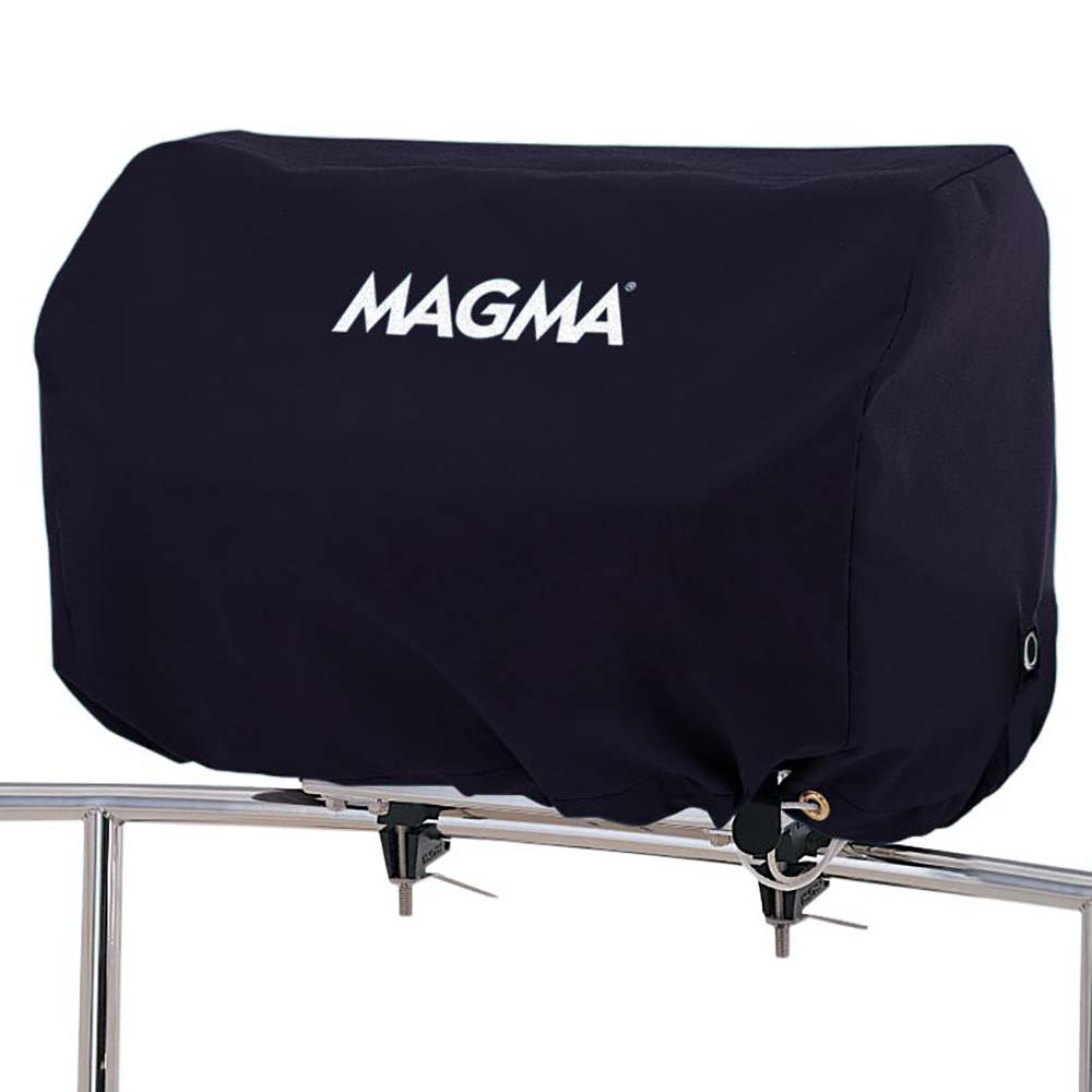 Navy blue Magma rectangular grill cover for 12x18 inch deck or galley grill, made of durable outdoor material.
