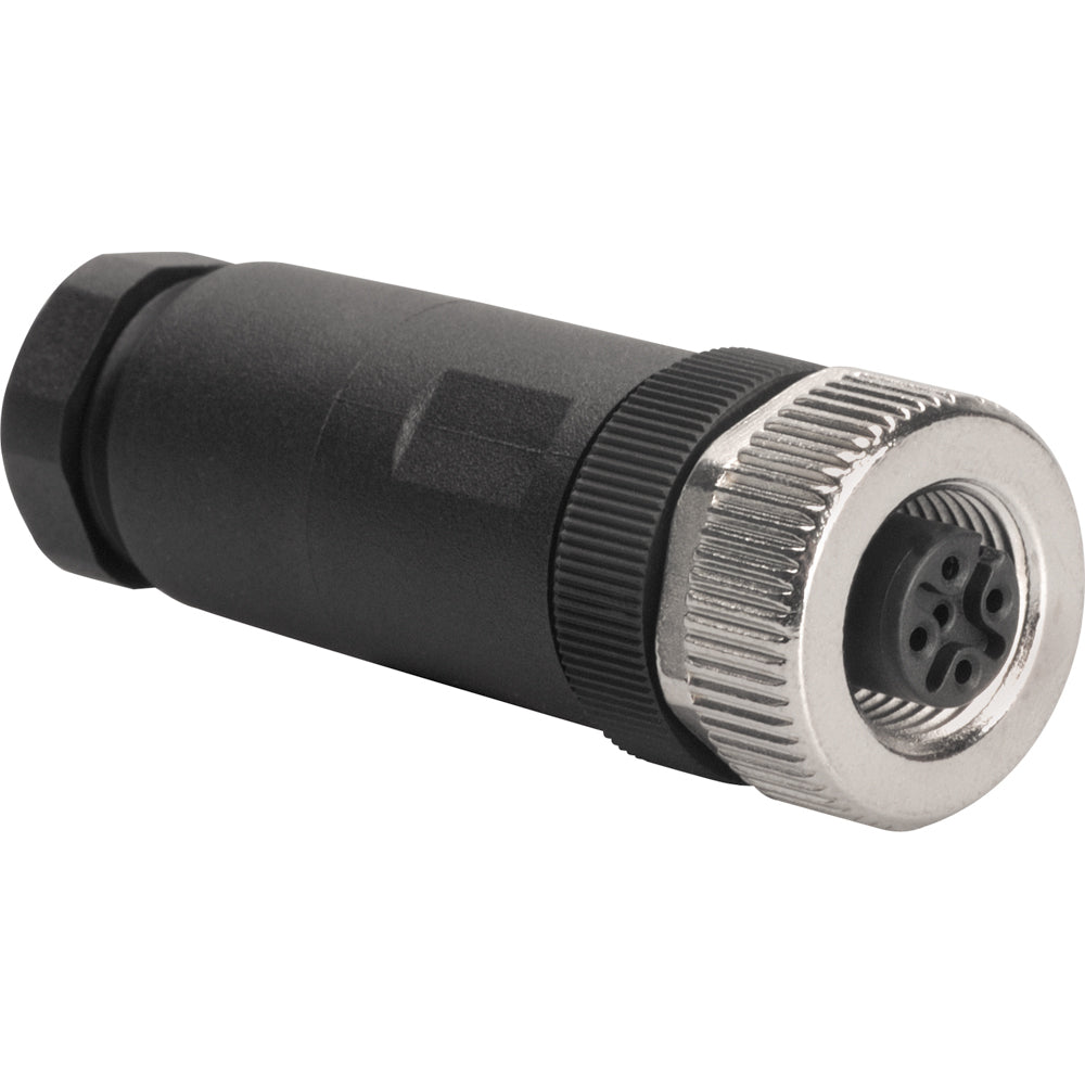 Maretron Micro Field-Attachable Connector Female for NMEA cables and sensors, showing the compact connector with metal contacts.