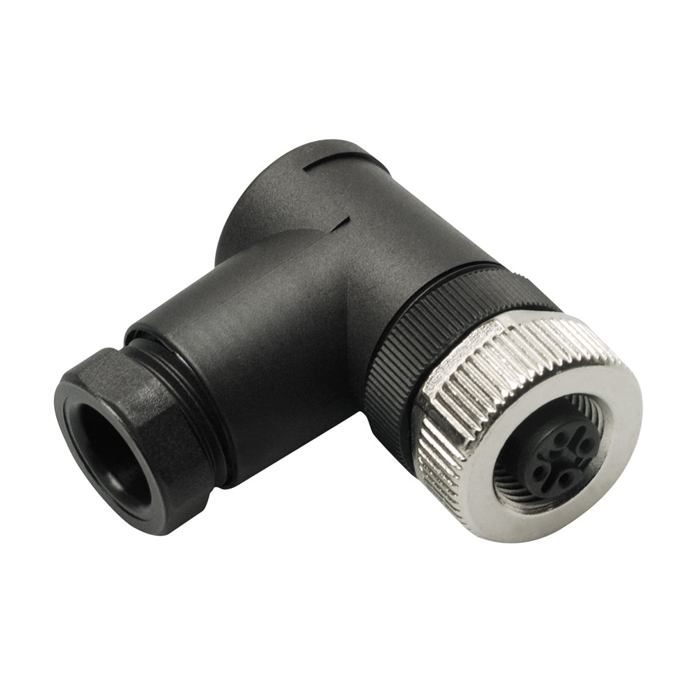 Maretron Micro/Mid Field Attachable Connector 90° Female for NMEA cables and sensors, black plastic connector with metal contacts