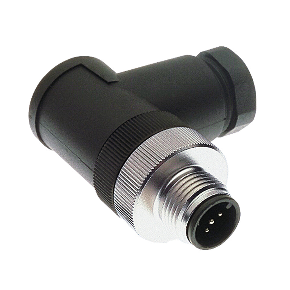 Maretron Micro/Mid Field Attachable Connector 90° Male for NMEA cables and sensors, showcasing durable marine-grade connector.