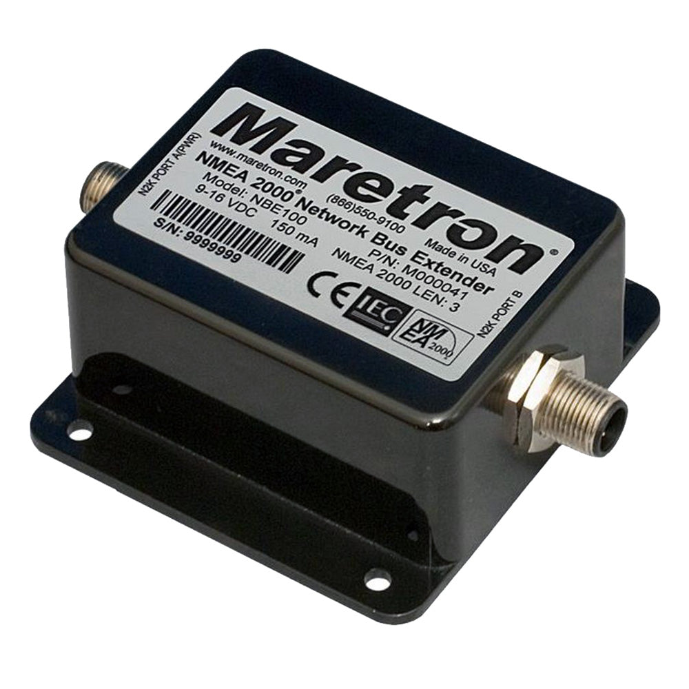 Maretron NMEA 2000 Network Bus Extender connected to marine NMEA cables and sensors for reliable data sharing.