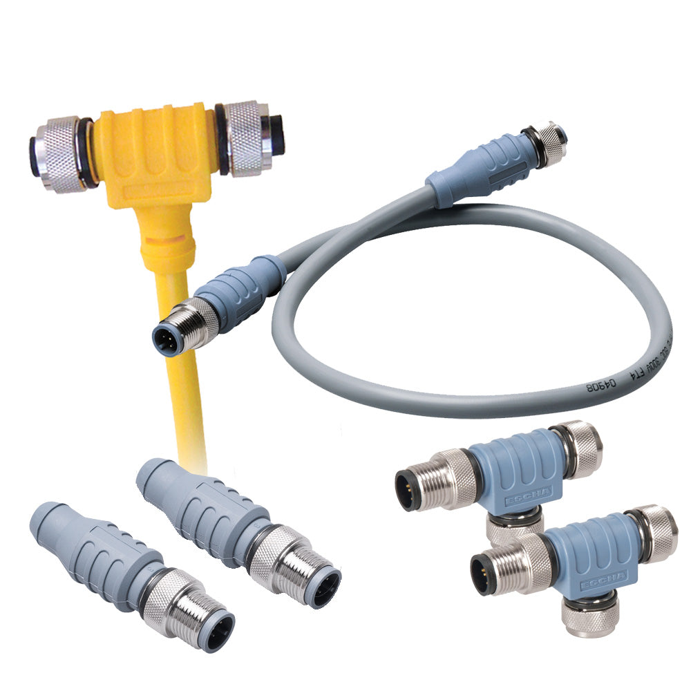 Maretron NMEA 2000 Starter Kit with NMEA cables and sensors for marine data networking and communication.