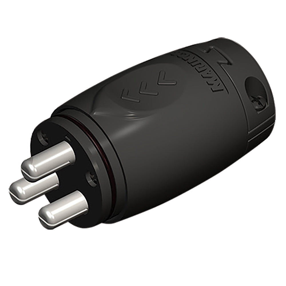 Marinco 70A trolling motor plug, marine accessories in black with metal prongs for boat trolling motor connection.