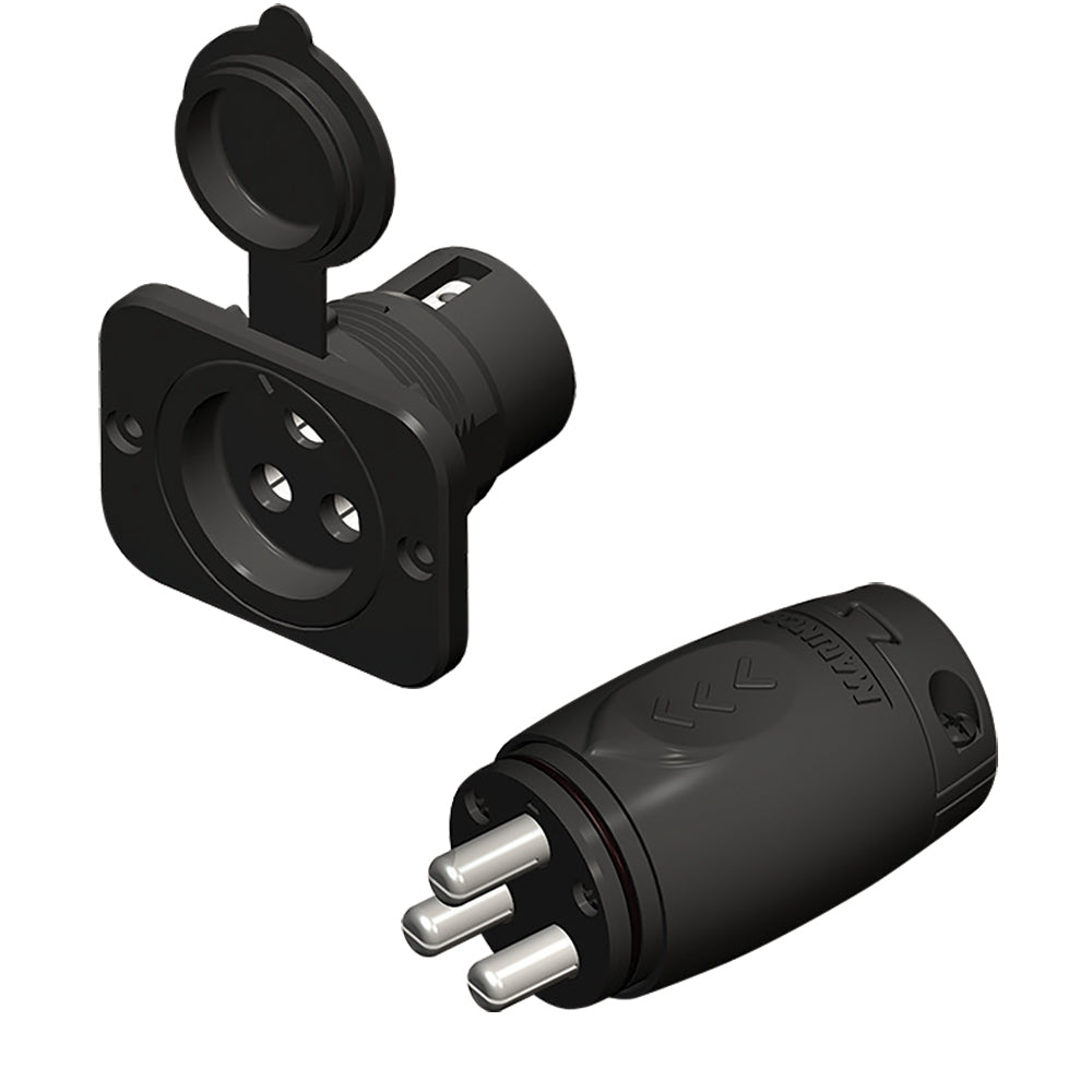 Marinco 70A trolling motor plug and receptacle for marine accessories, with black plastic connectors and wiring components.