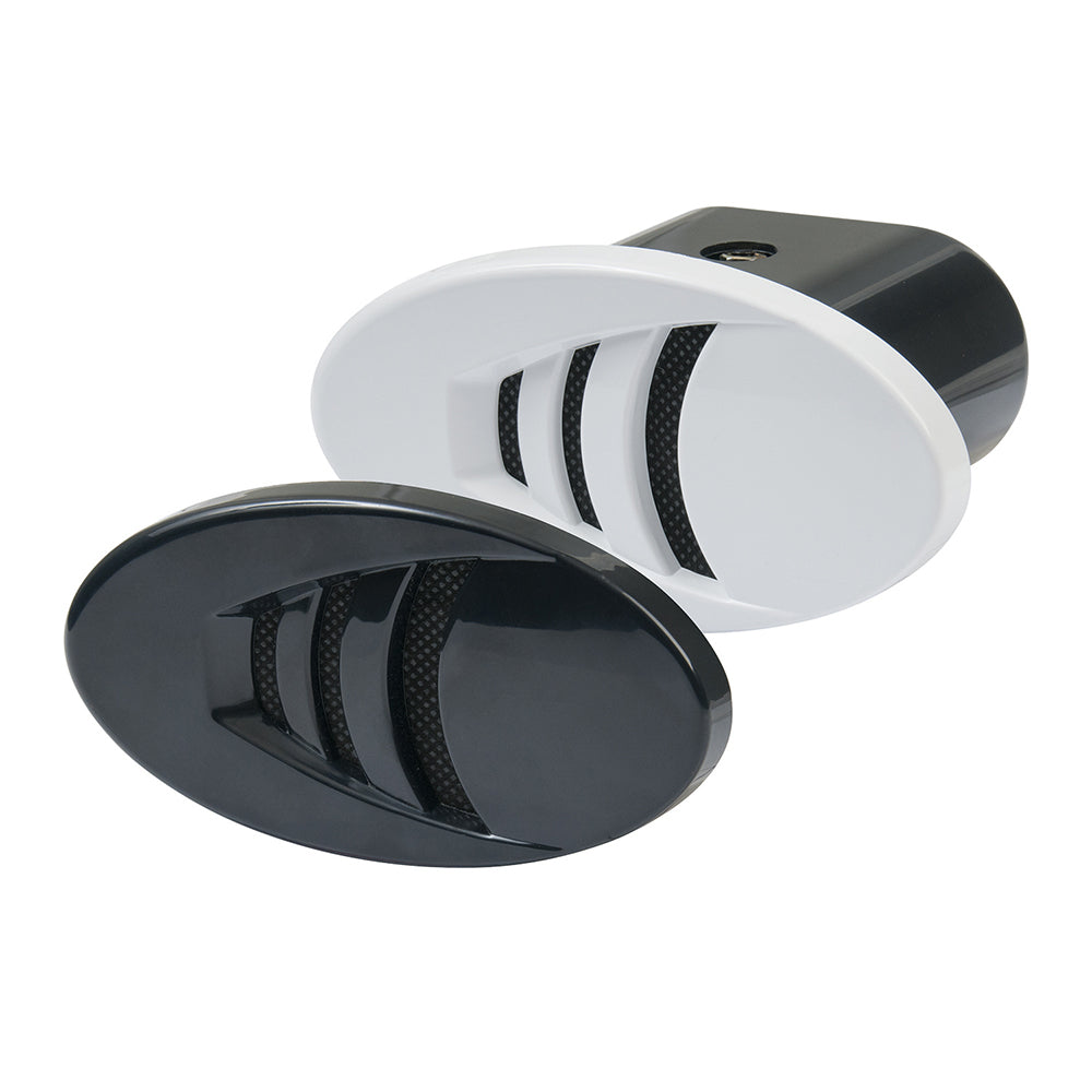 Marinco 12V drop-in "H" horn with black and white grills, marine horn designed for boat safety and signaling.