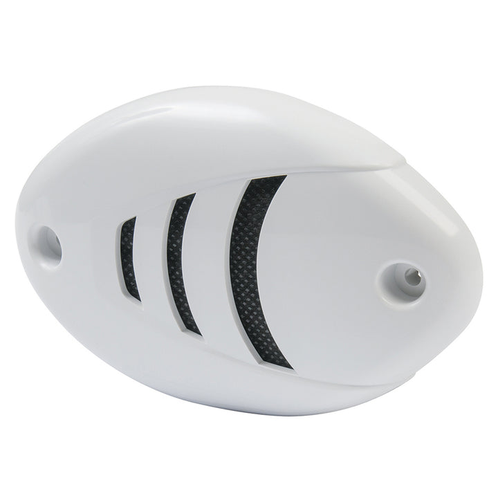 Marinco 12V drop-in low profile horn with black and white grills, designed for marine or vehicle use.
