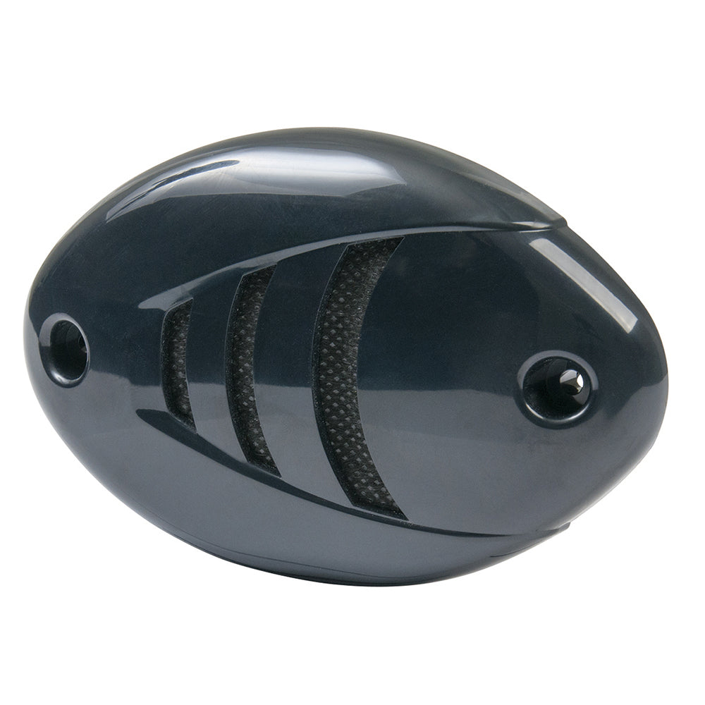 Marinco 12V drop-in low profile horn with black and white grills, designed for marine or vehicle use.