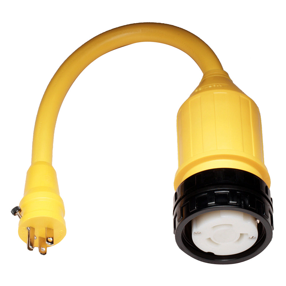 Marinco 115A Pigtail Adapter for shore power, 50A female to 15A male connector, used for marine electrical hookups