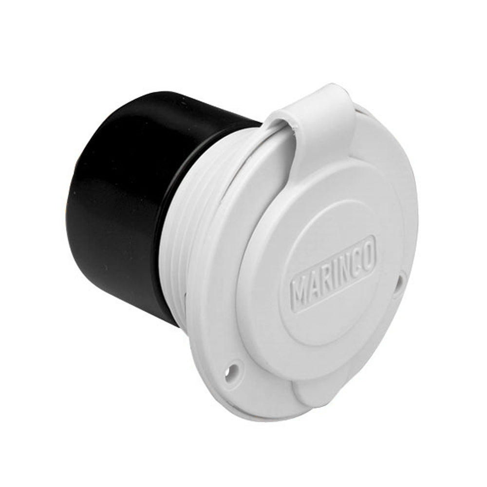 Marinco 15A 125V on-board shore power charger inlet in white, front mount design for marine electrical connection.