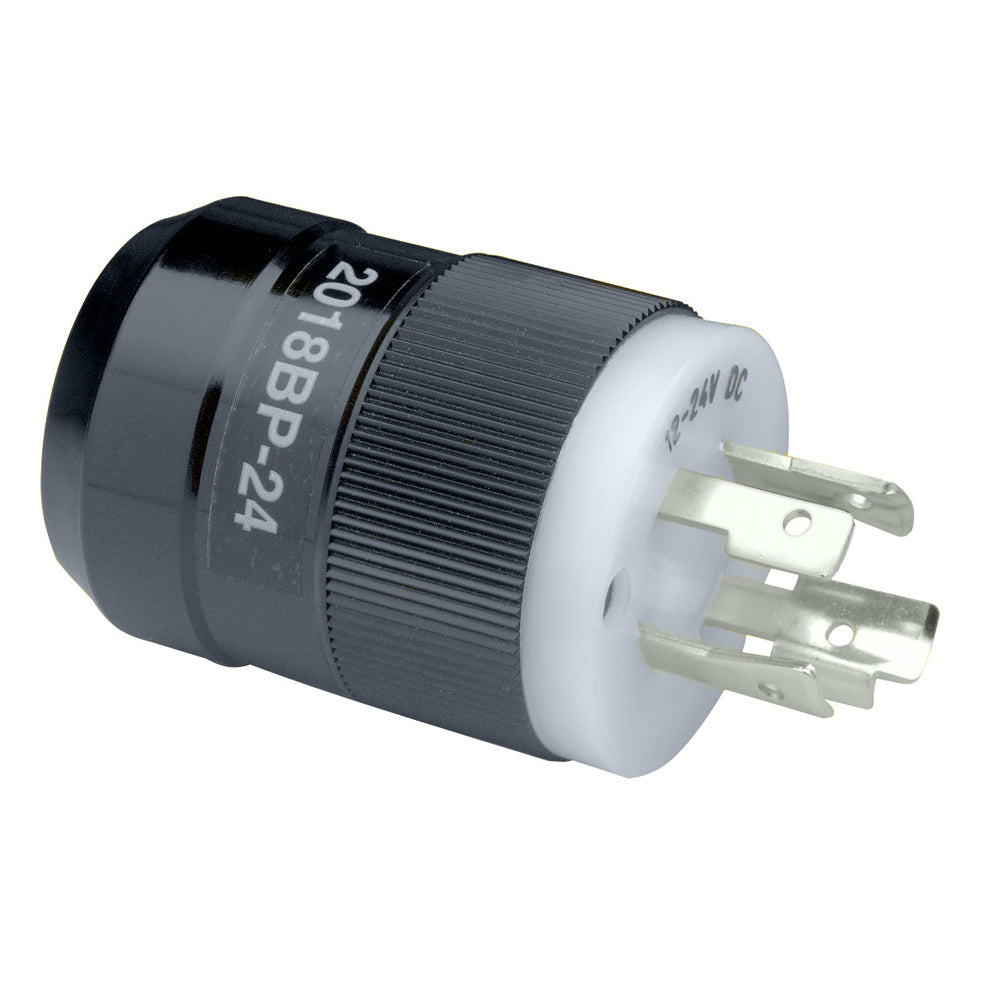 Marinco 2018BP-24 Trolling Motor Plug Male Shore Power connector in black for 12/24V trolling motor applications.