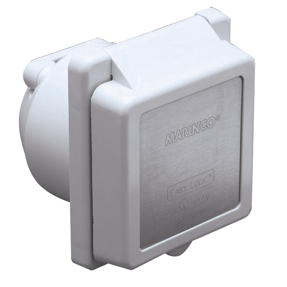 Marinco 301EL-B 30A white shore power inlet for 125V electrical connection, designed for marine and RV applications.