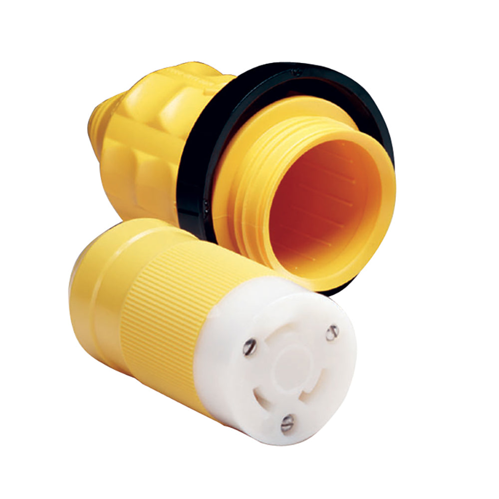 Marinco 305CRCN.VPK 30A female shore power connector with cover and rings, used for marine electrical connections.