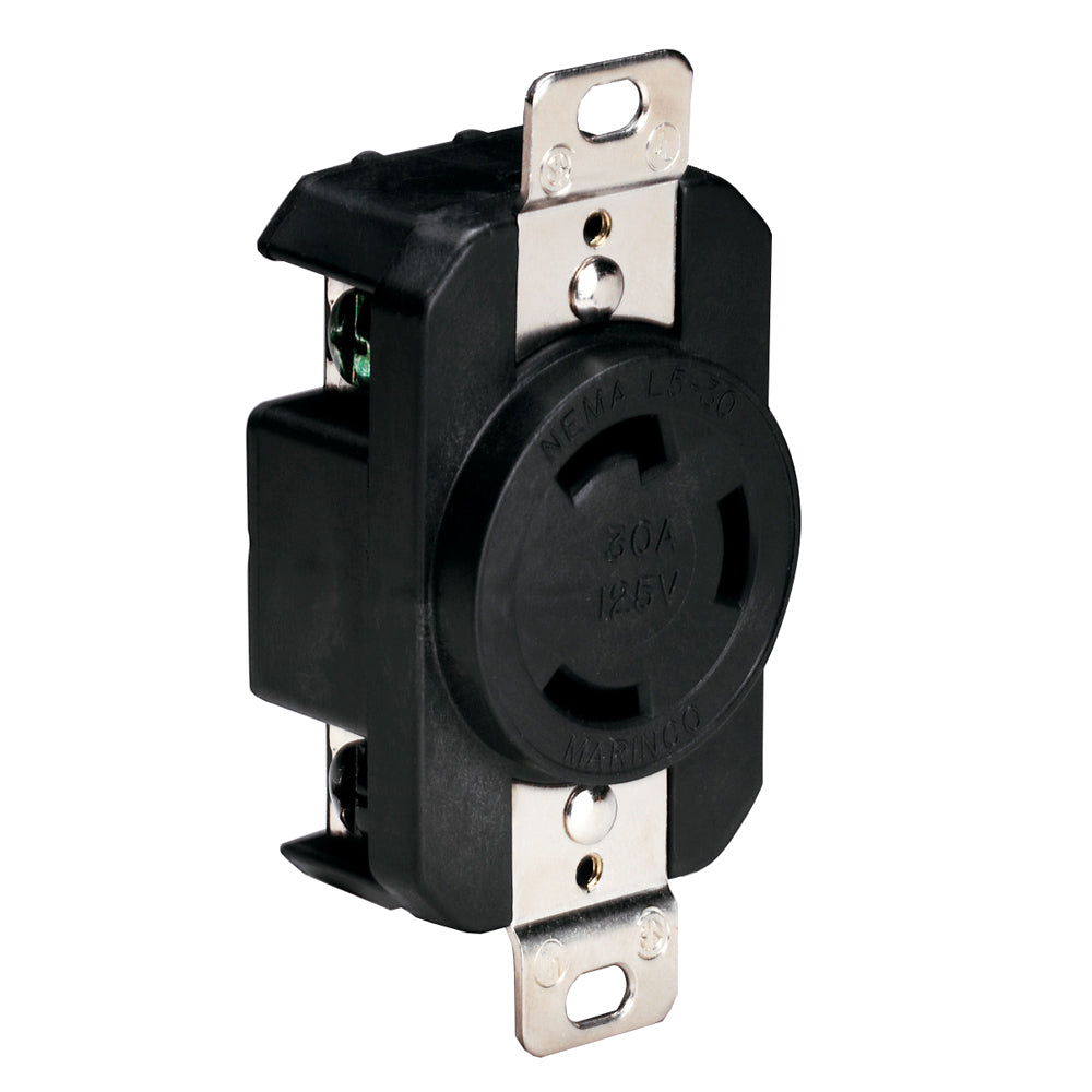 Marinco 305CRRB black 125V 30Amp locking shore power receptacle with durable design for marine or RV use