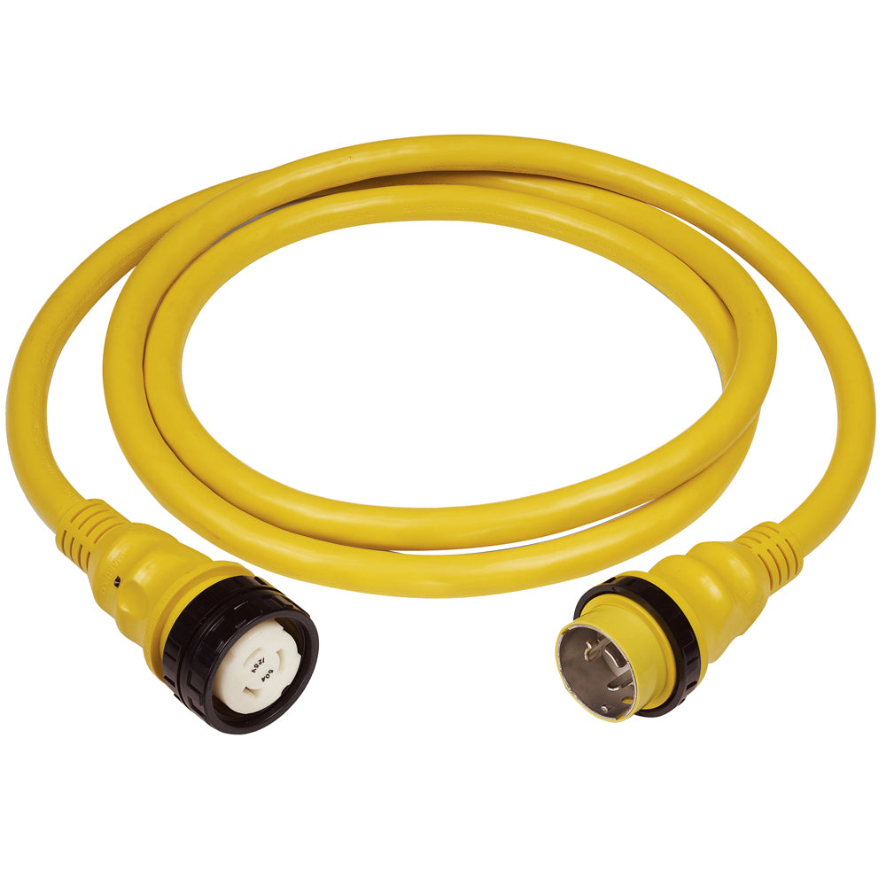 Marinco 50A 125V yellow shore power cable, 50-foot length, outdoor marine electrical cord for boat shore power connection